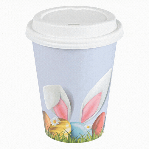 Restpresso 12 oz Easter Paper Single Wall Coffee Cup - with White Lid - 3 1/2" x 3 1/2" x 4 3/4" - 20 count box