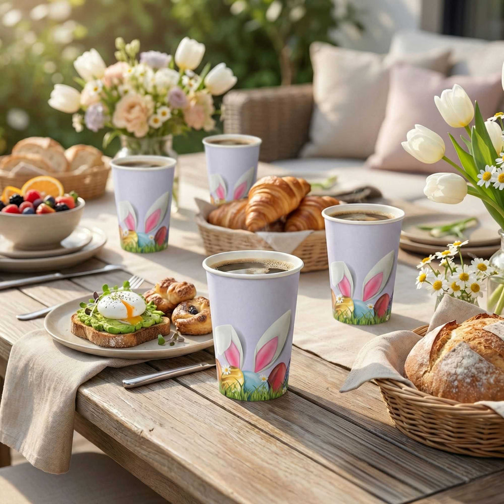 Restpresso 12 oz Easter Paper Single Wall Coffee Cup - with White Lid - 3 1/2" x 3 1/2" x 4 3/4" - 400 count box