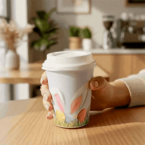Restpresso 12 oz Easter Paper Single Wall Coffee Cup - with White Lid - 3 1/2" x 3 1/2" x 4 3/4" - 400 count box