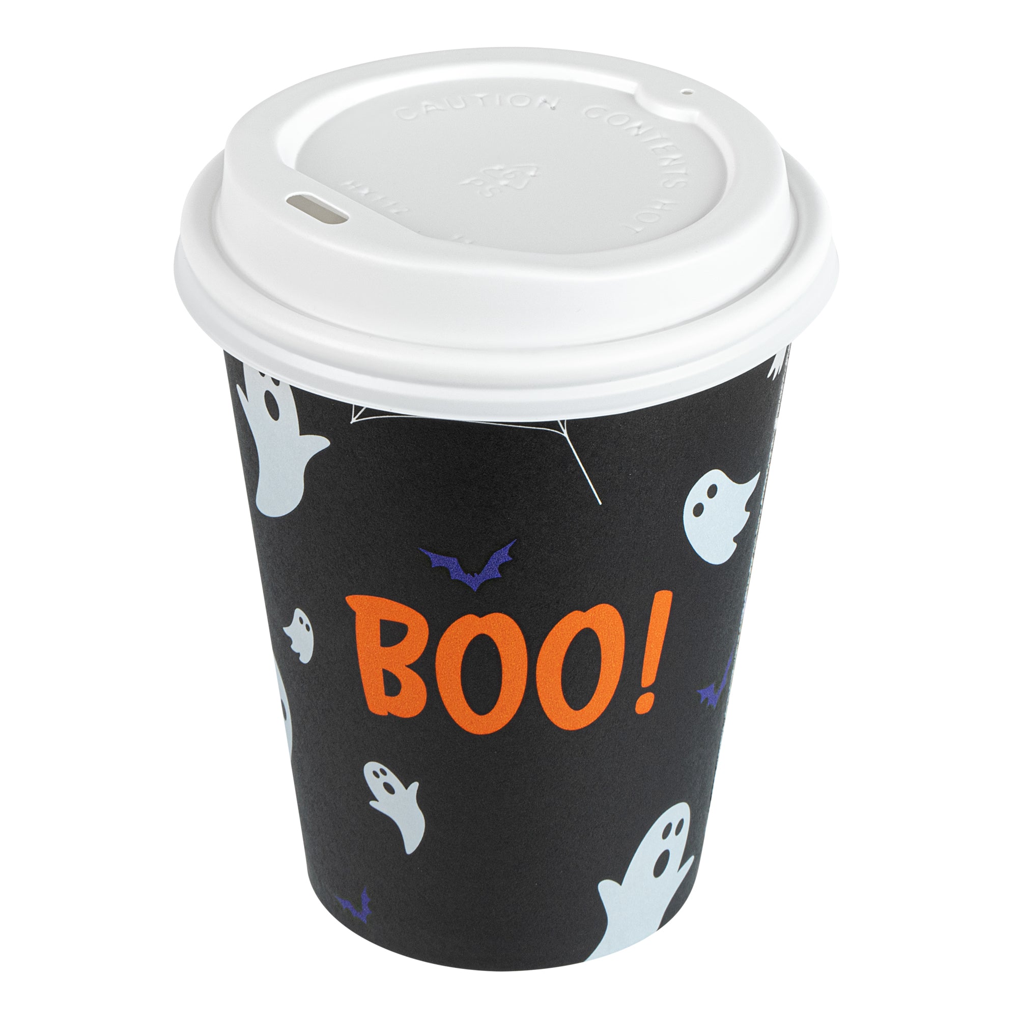 Restpresso 12 oz Halloween Paper Single Wall Coffee Cup - with White Lid - 3 1/2" x 3 1/2" x 4 3/4" - 20 count box