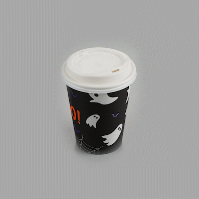 Restpresso 12 oz Halloween Paper Single Wall Coffee Cup - with White Lid - 3 1/2" x 3 1/2" x 4 3/4" - 20 count box