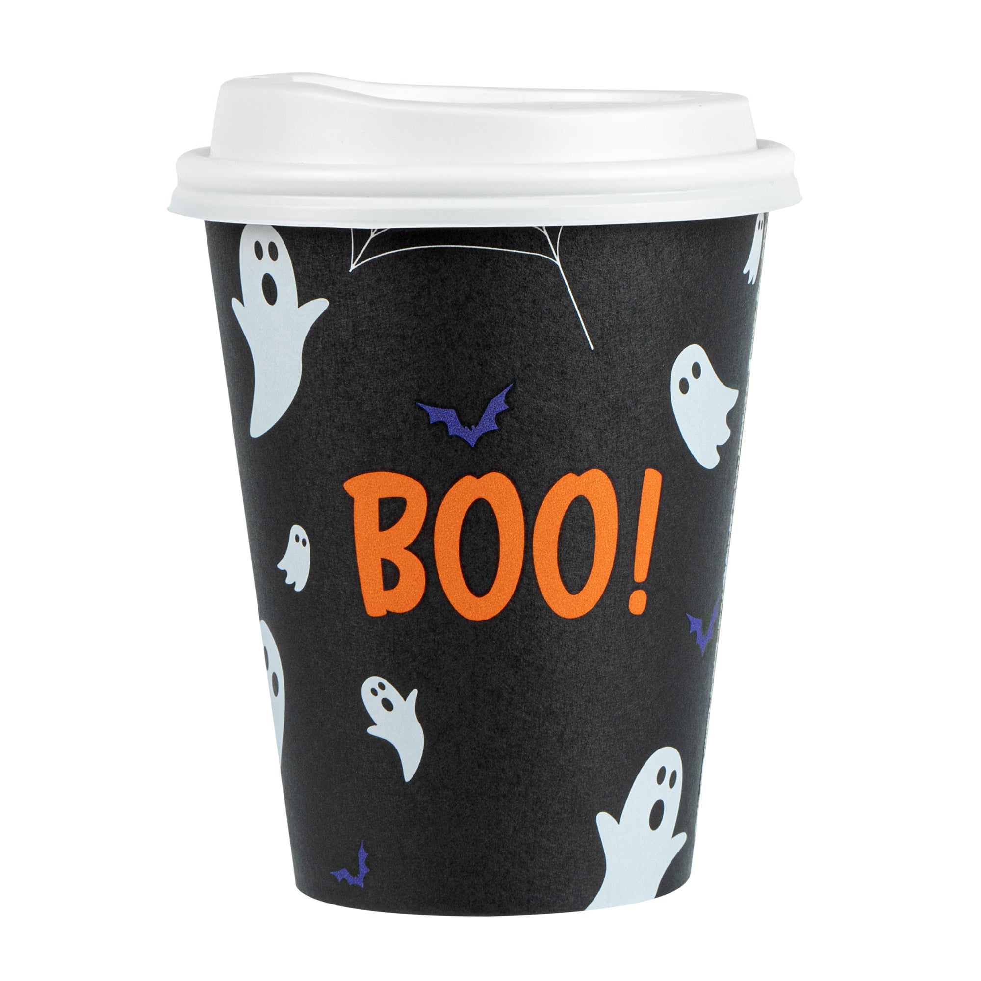 Restpresso 12 oz Halloween Paper Single Wall Coffee Cup - with White Lid - 3 1/2" x 3 1/2" x 4 3/4" - 20 count box