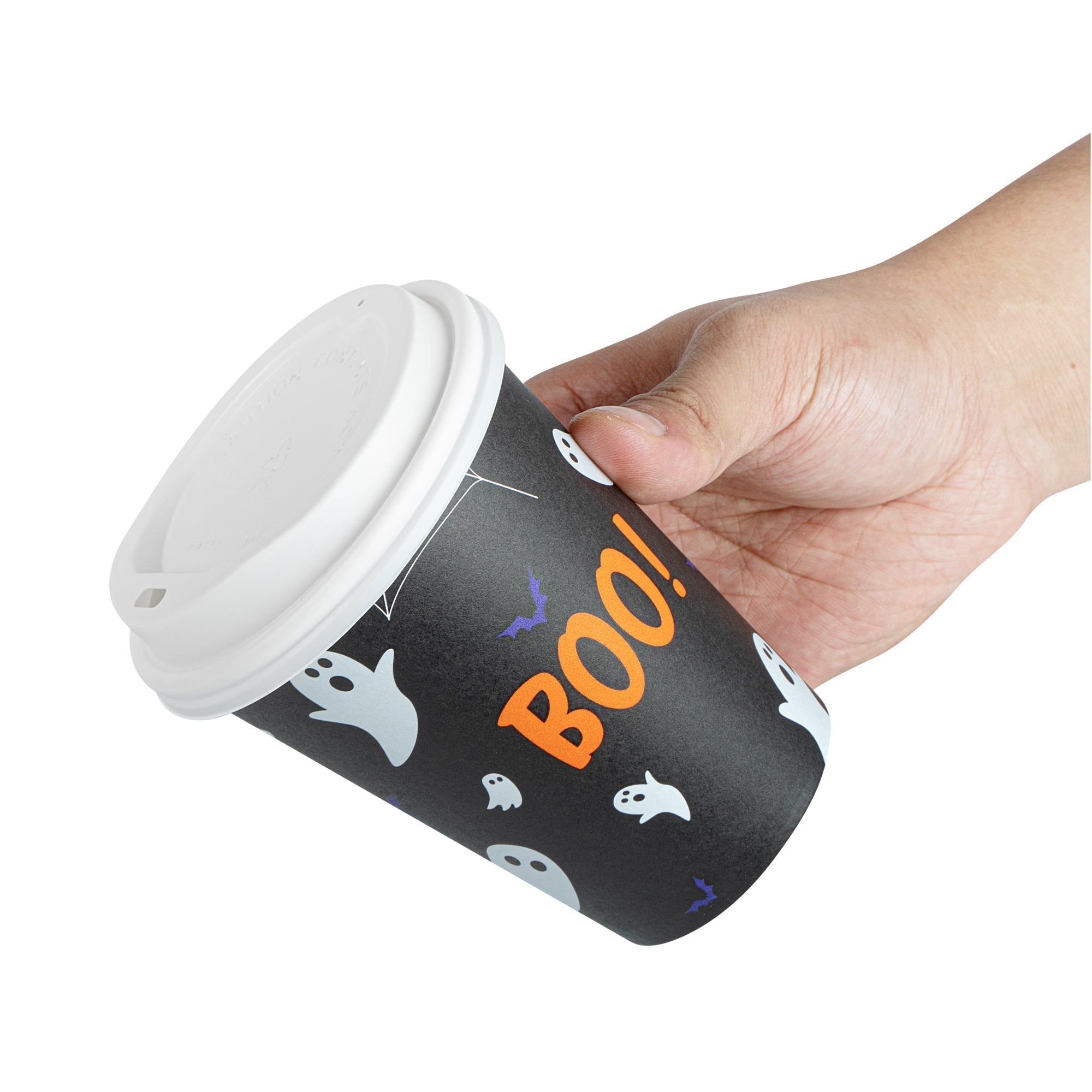 Restpresso 12 oz Halloween Paper Single Wall Coffee Cup - with White Lid - 3 1/2" x 3 1/2" x 4 3/4" - 400 count box