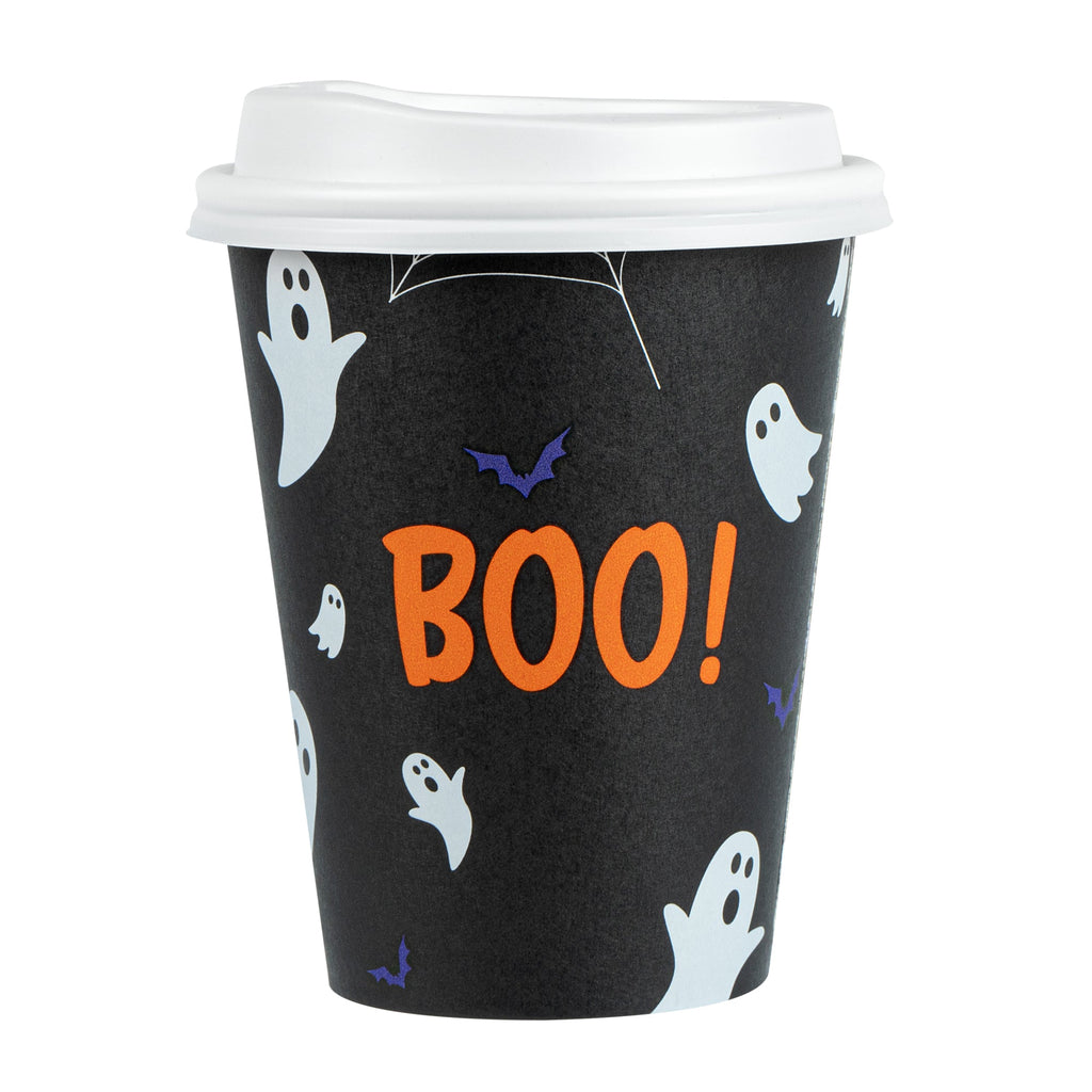 Restpresso 12 oz Halloween Paper Single Wall Coffee Cup - with White Lid - 3 1/2" x 3 1/2" x 4 3/4" - 400 count box