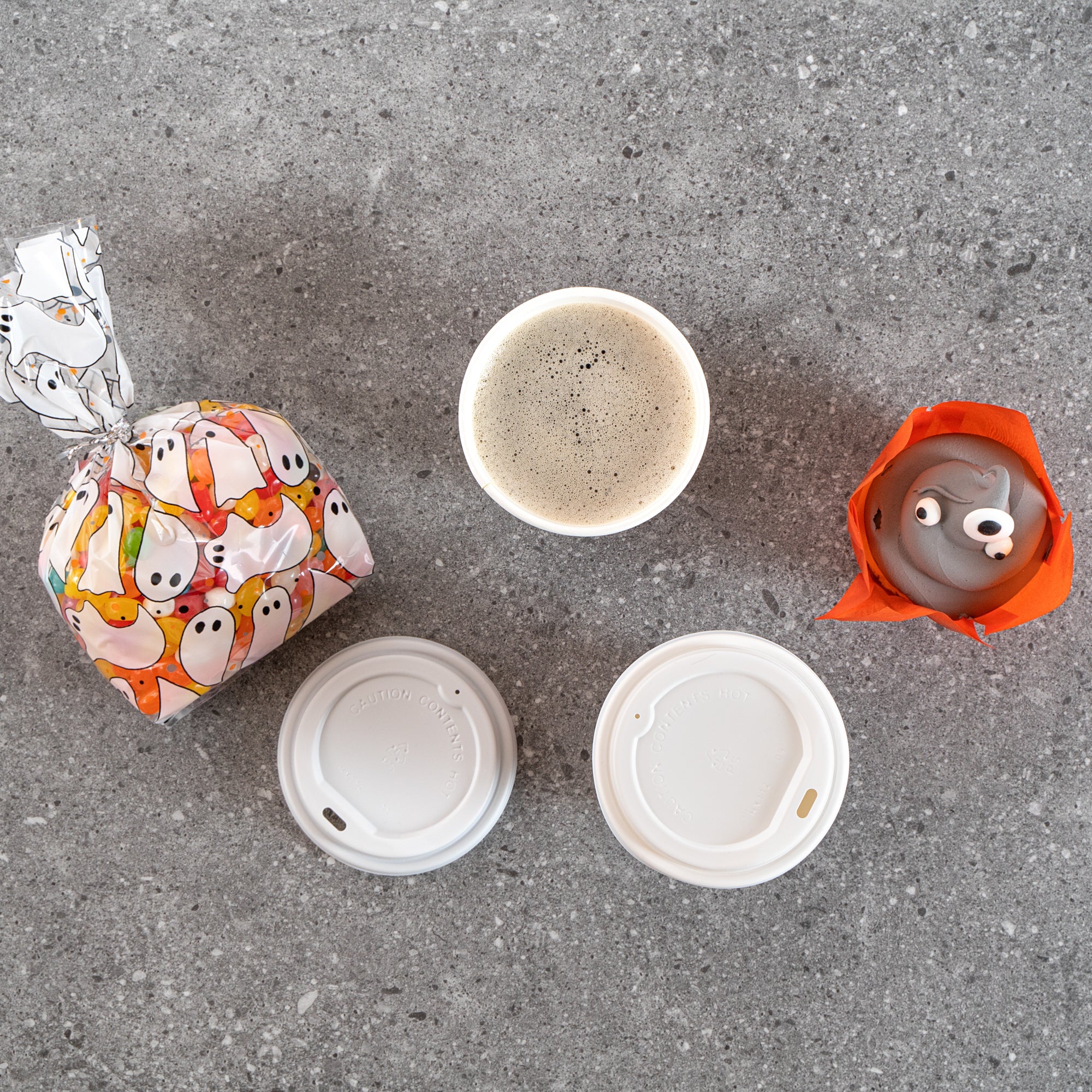 Restpresso 12 oz Halloween Paper Single Wall Coffee Cup - with White Lid - 3 1/2" x 3 1/2" x 4 3/4" - 400 count box