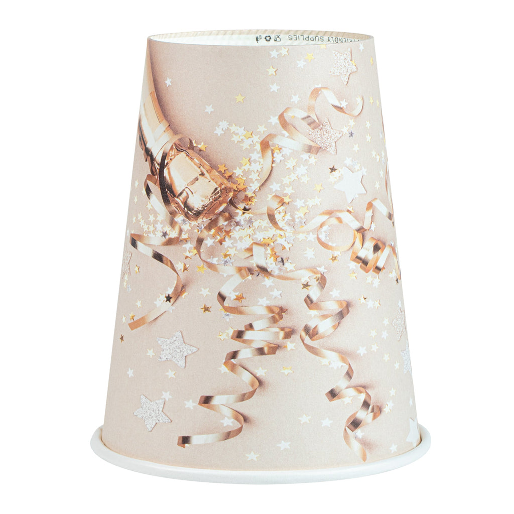 Restpresso 12 oz New Year's Eve Paper Single Wall Coffee Cup - with White Lid - 3 1/2" x 3 1/2" x 4 3/4" - 20 count box