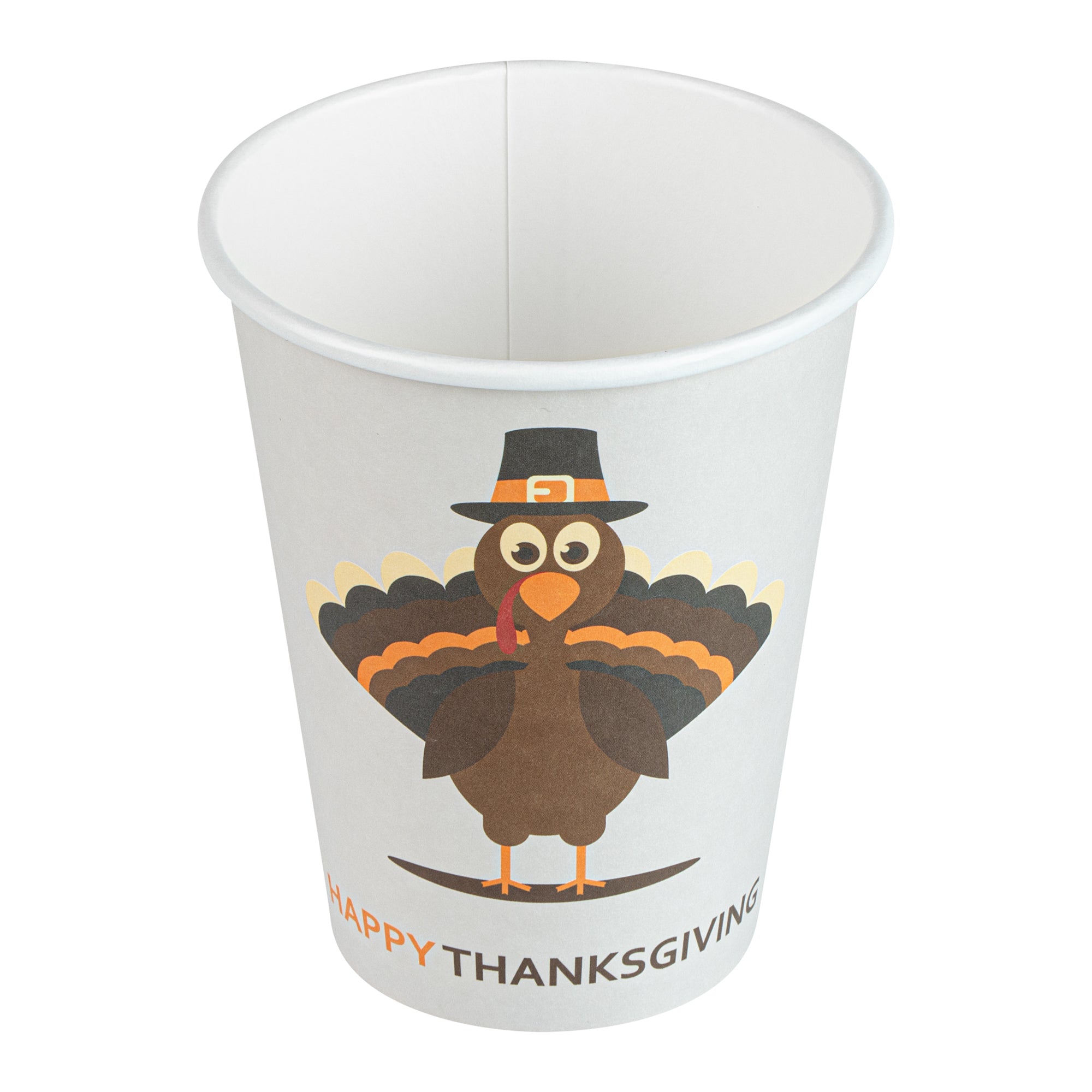 Restpresso 12 oz Happy Thanksgiving Paper Single Wall Coffee Cup - with White Lid - 3 1/2" x 3 1/2" x 4 3/4" - 20 count box