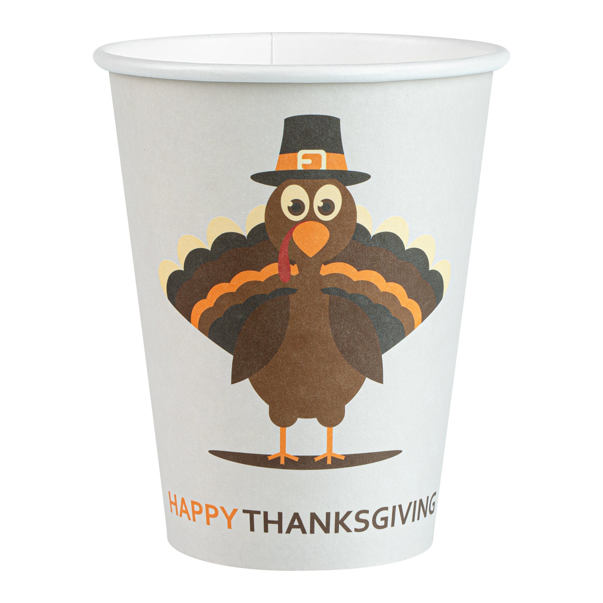 Restpresso 12 oz Happy Thanksgiving Paper Single Wall Coffee Cup - with White Lid - 3 1/2" x 3 1/2" x 4 3/4" - 20 count box