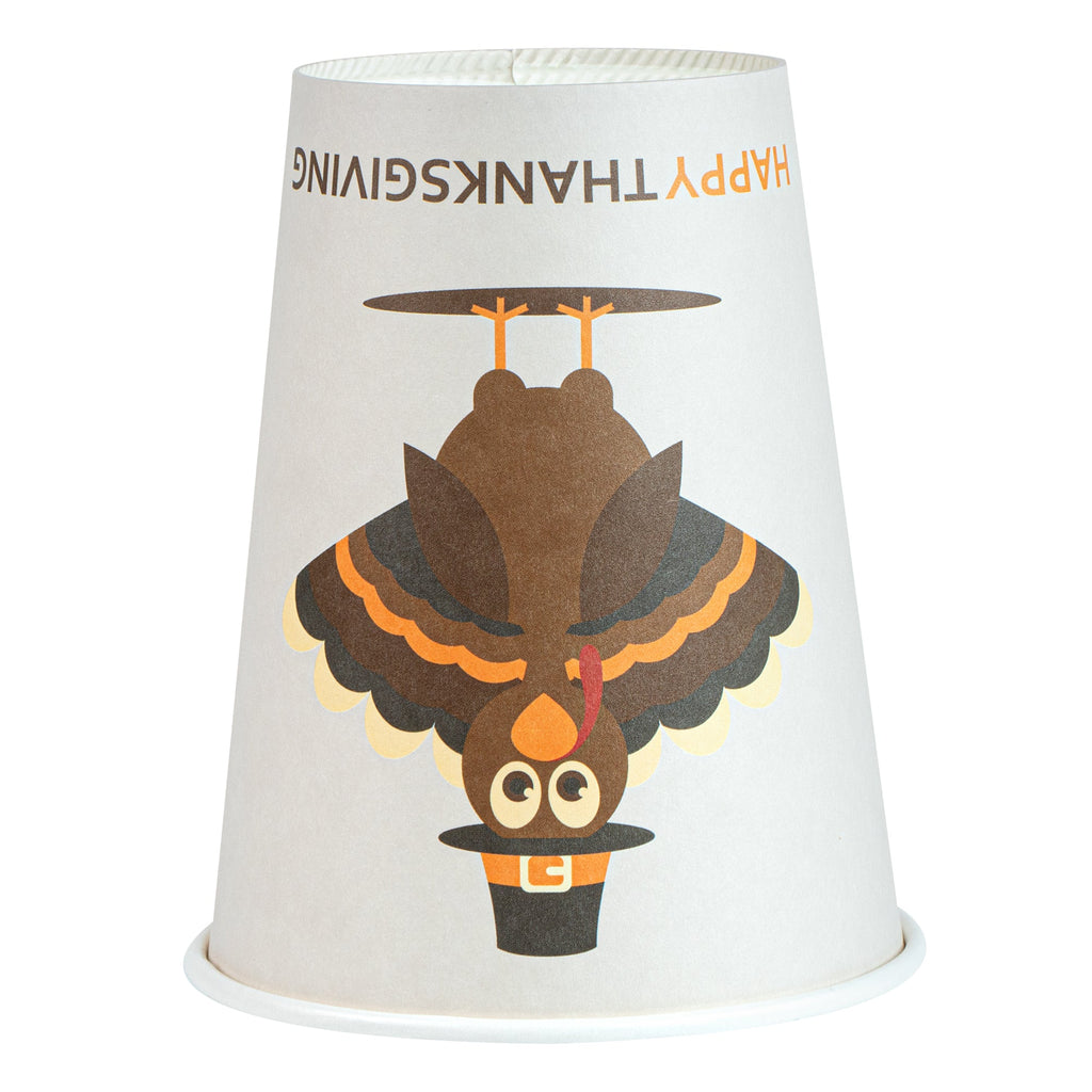 Restpresso 12 oz Happy Thanksgiving Paper Single Wall Coffee Cup - with White Lid - 3 1/2" x 3 1/2" x 4 3/4" - 400 count box