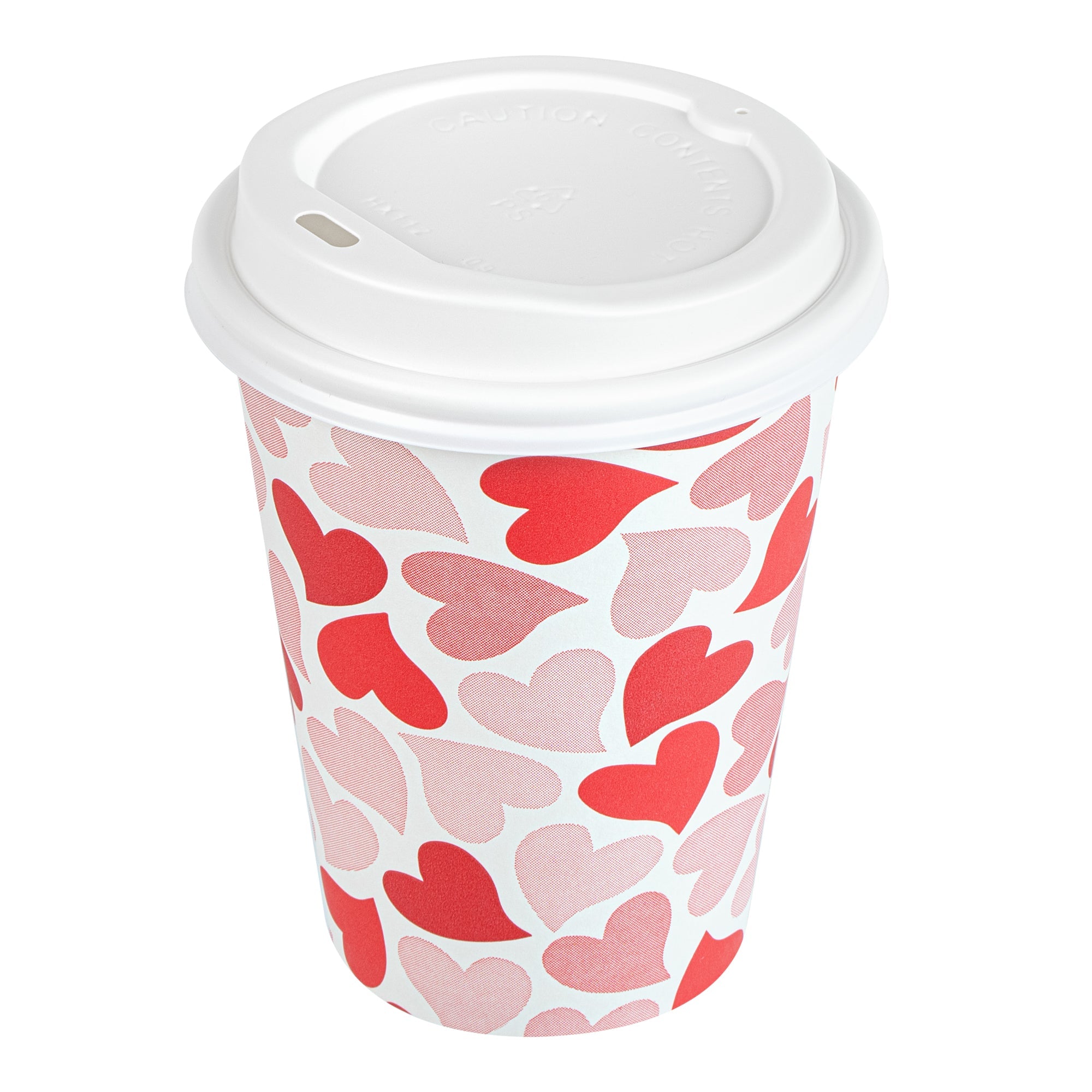 Restpresso 12 oz Valentine's Day Paper Single Wall Coffee Cup - with White Lid - 3 1/2" x 3 1/2" x 4 3/4" - 400 count box