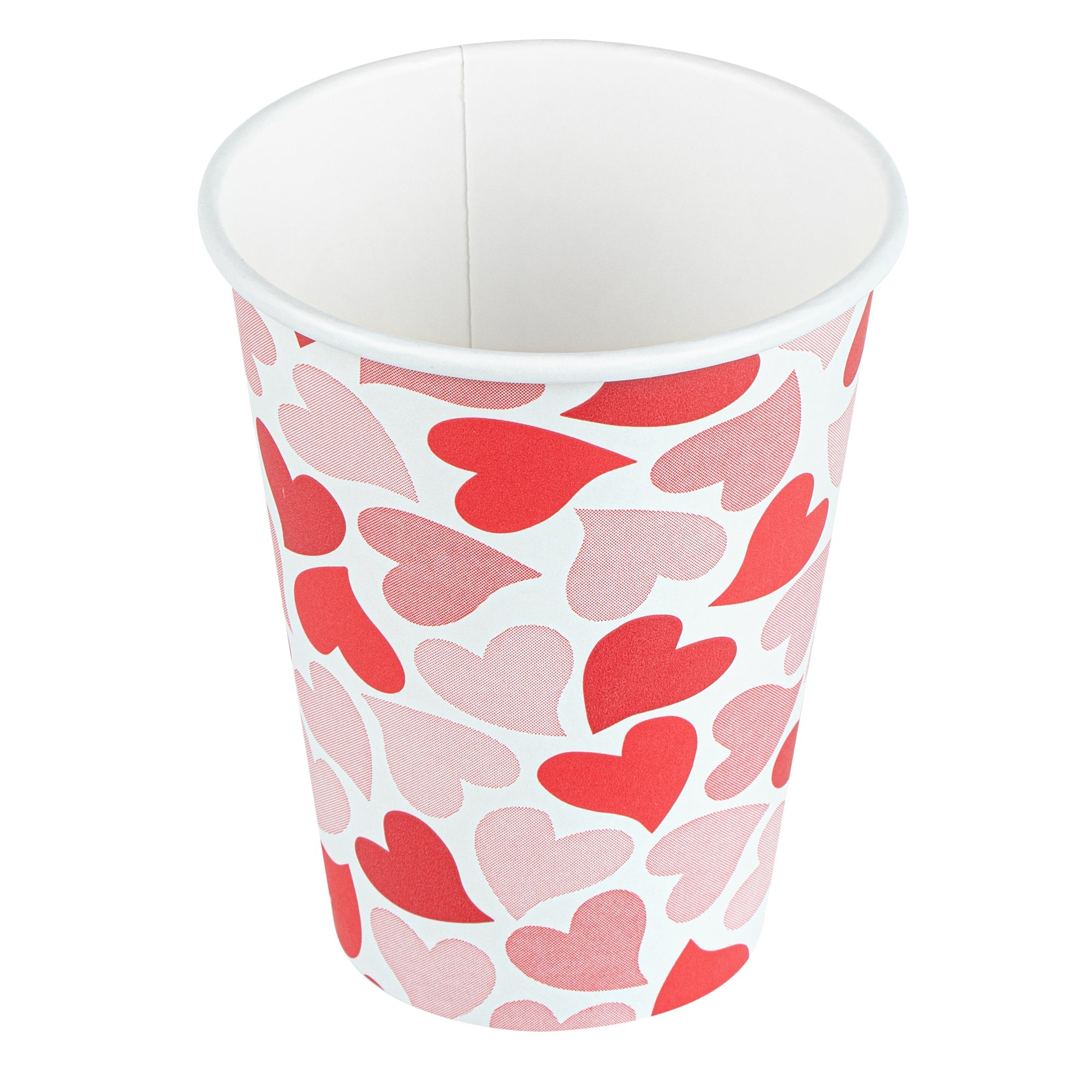 Restpresso 12 oz Valentine's Day Paper Single Wall Coffee Cup - with White Lid - 3 1/2" x 3 1/2" x 4 3/4" - 20 count box
