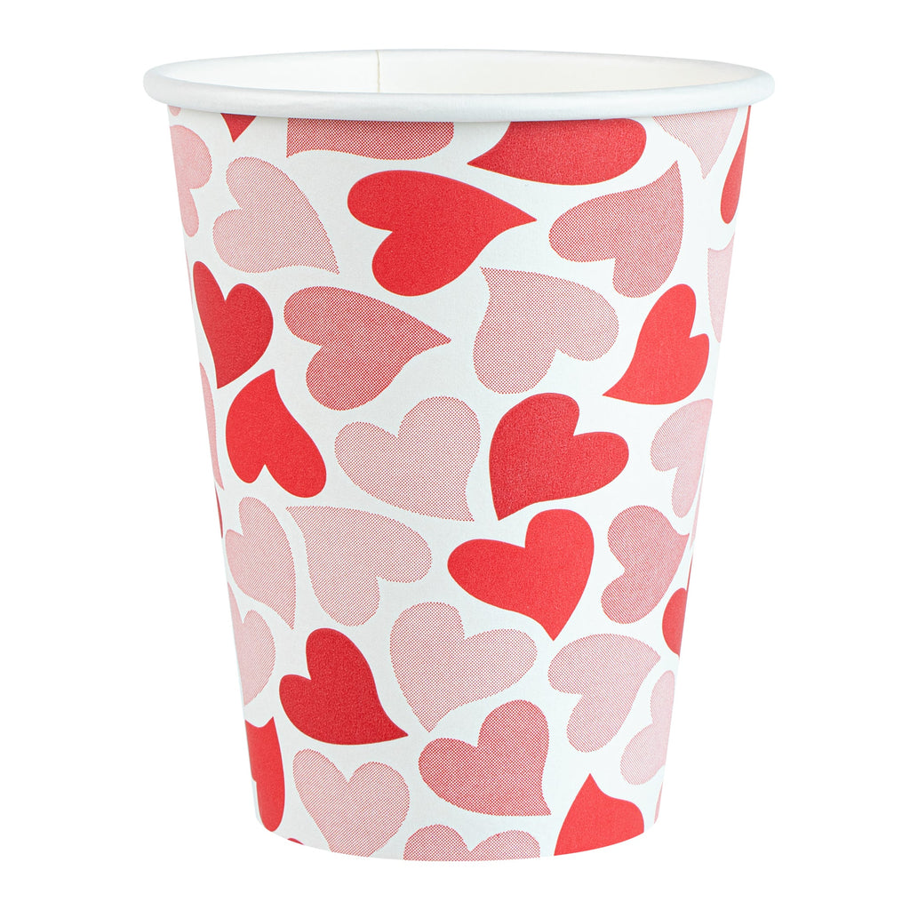 Restpresso 12 oz Valentine's Day Paper Single Wall Coffee Cup - with White Lid - 3 1/2" x 3 1/2" x 4 3/4" - 20 count box