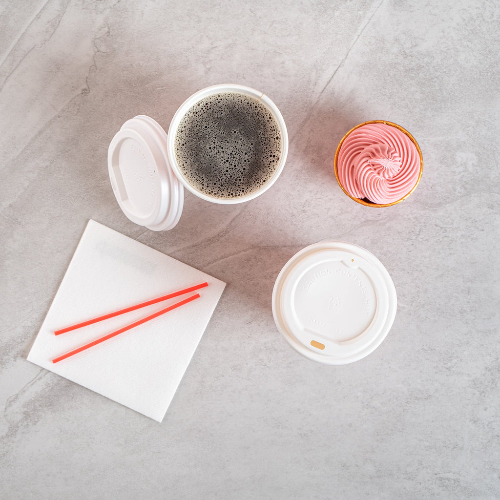 Restpresso 12 oz Valentine's Day Paper Single Wall Coffee Cup - with White Lid - 3 1/2" x 3 1/2" x 4 3/4" - 20 count box