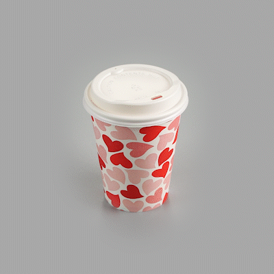 Restpresso 12 oz Valentine's Day Paper Single Wall Coffee Cup - with White Lid - 3 1/2" x 3 1/2" x 4 3/4" - 400 count box
