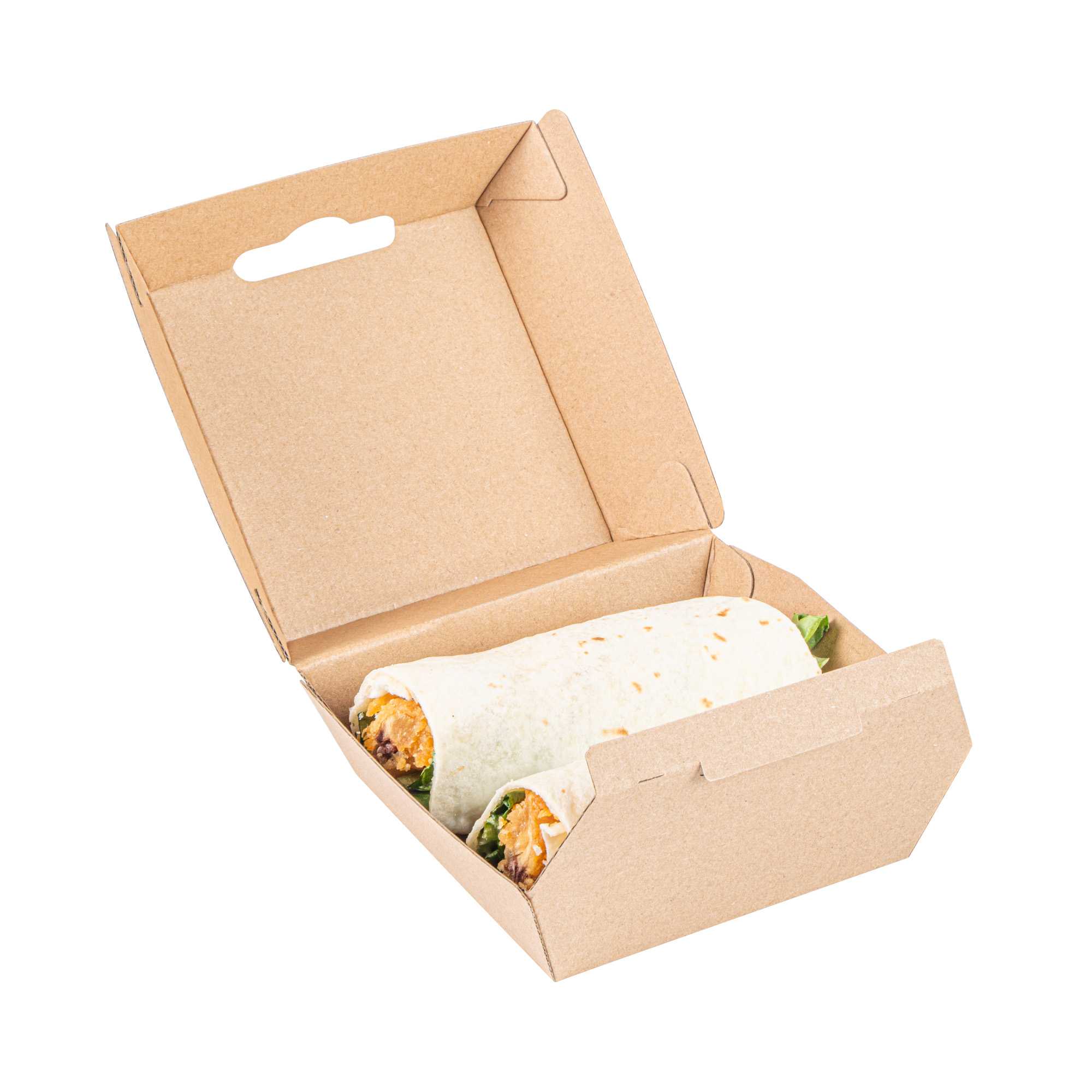 Bio Tek Square Kraft Paper Corrugated Clamshell Container - 4" x 4" x 2 3/4" - 50 count box