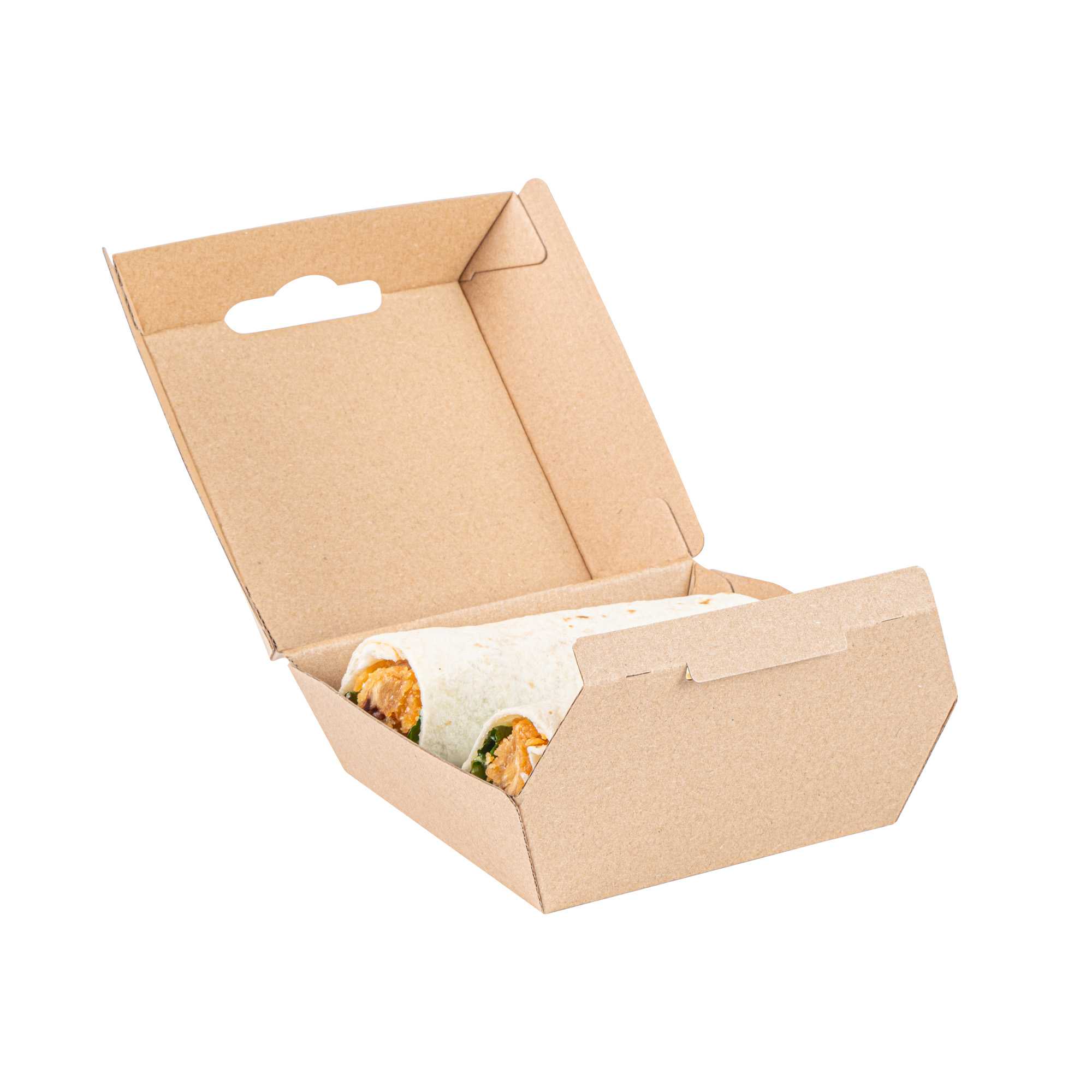 Bio Tek Square Kraft Paper Corrugated Clamshell Container - 4" x 4" x 2 3/4" - 50 count box