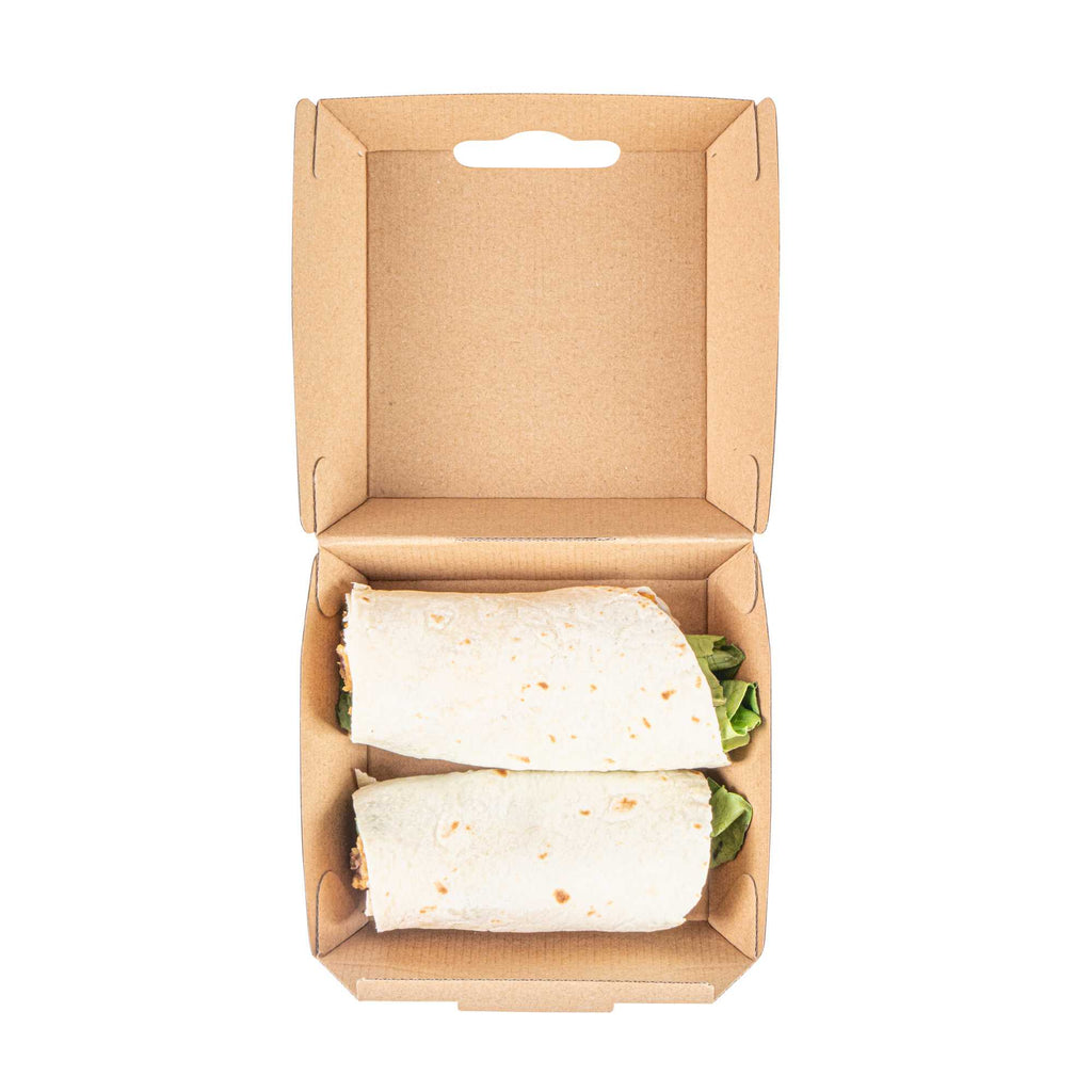 Bio Tek Square Kraft Paper Corrugated Clamshell Container - 4" x 4" x 2 3/4" - 50 count box