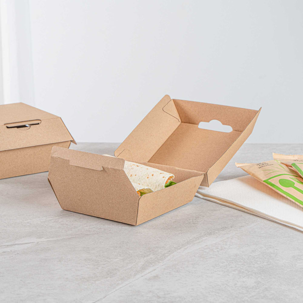 Bio Tek Square Kraft Paper Corrugated Clamshell Container - 4" x 4" x 2 3/4" - 50 count box