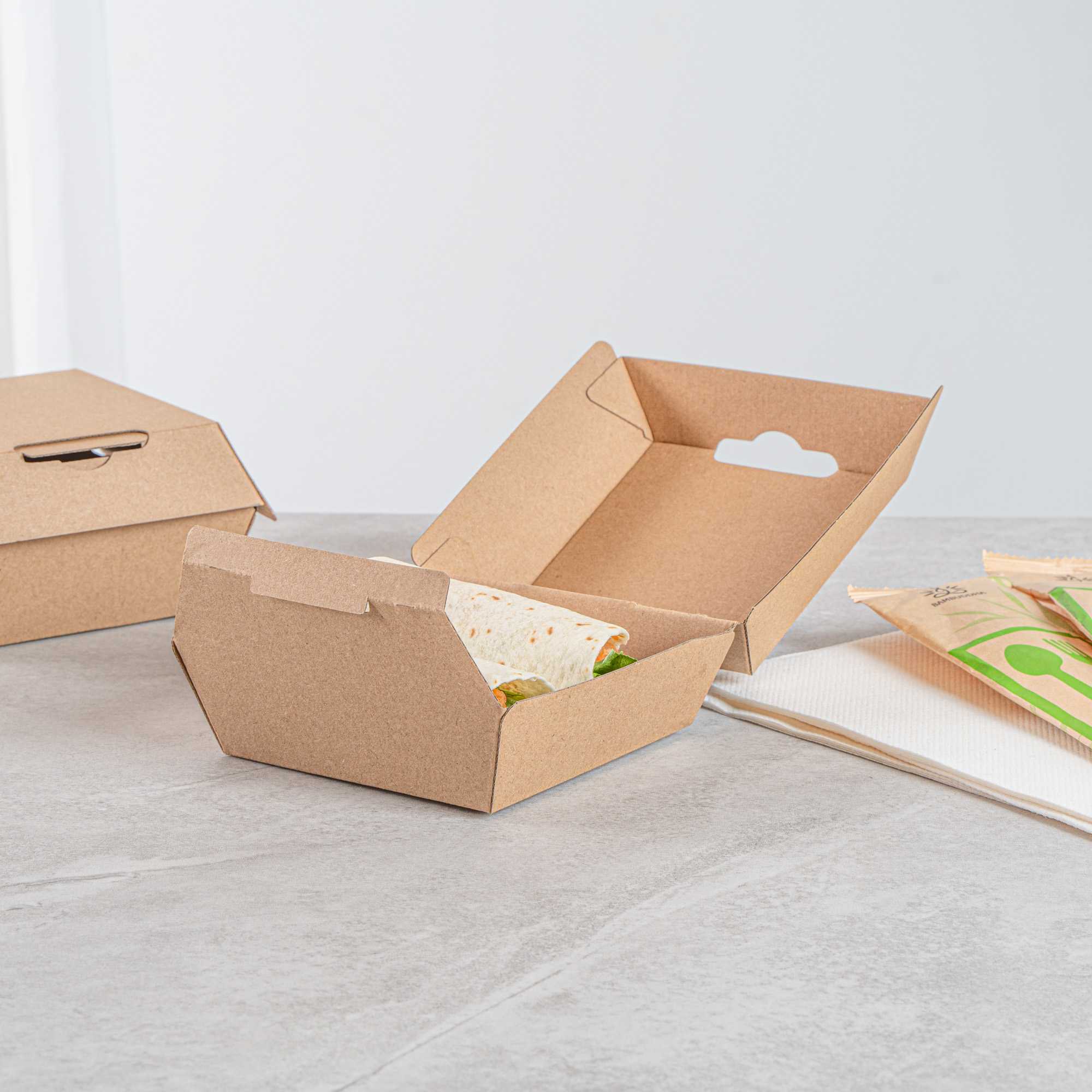 Bio Tek Square Kraft Paper Corrugated Clamshell Container - 4" x 4" x 2 3/4" - 50 count box