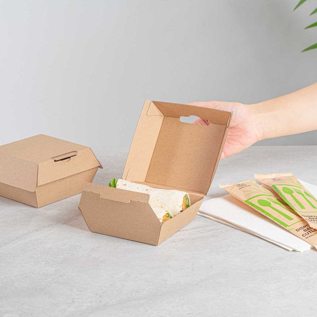 Bio Tek Square Kraft Paper Corrugated Clamshell Container - 4" x 4" x 2 3/4" - 50 count box
