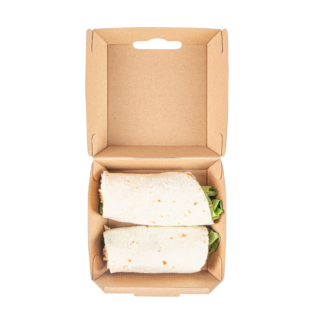 Bio Tek Square Kraft Paper Corrugated Clamshell Container - 4" x 4" x 2 3/4" - 100 count box