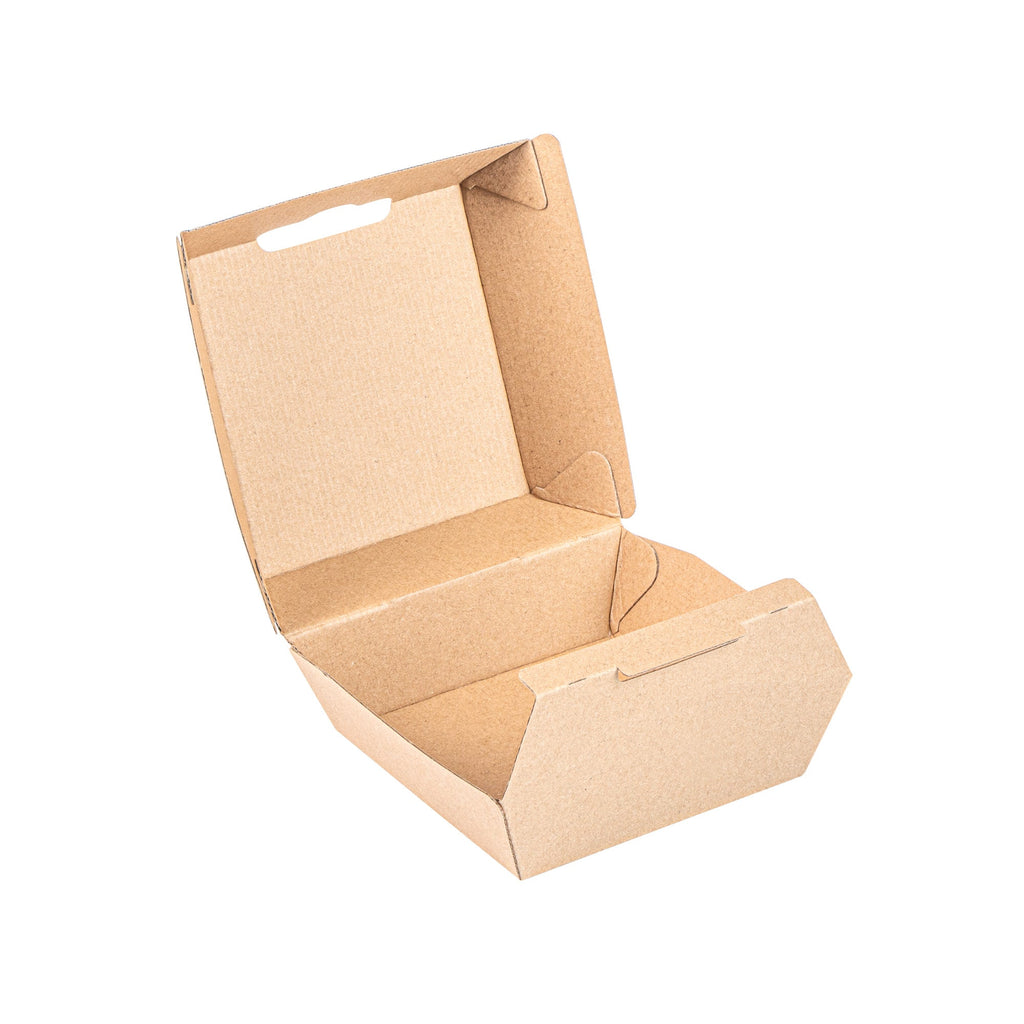 Bio Tek Square Kraft Paper Corrugated Clamshell Container - 4" x 4" x 2 3/4" - 100 count box
