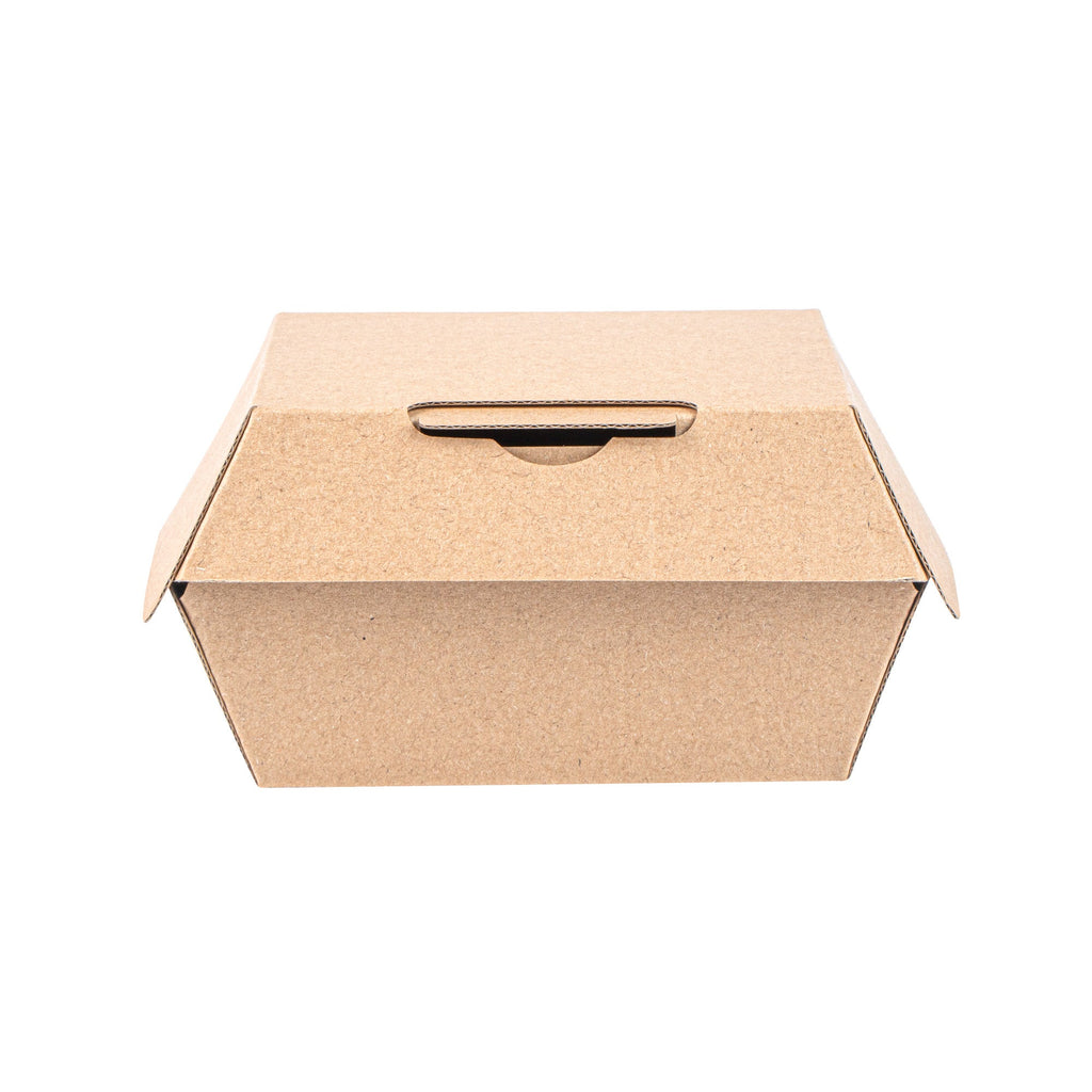 Bio Tek Square Kraft Paper Corrugated Clamshell Container - 4" x 4" x 2 3/4" - 100 count box