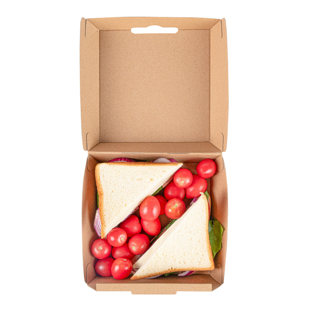 Bio Tek Square Kraft Paper Corrugated Clamshell Container - 5 1/2" x 5 1/2" x 2 3/4" - 100 count box