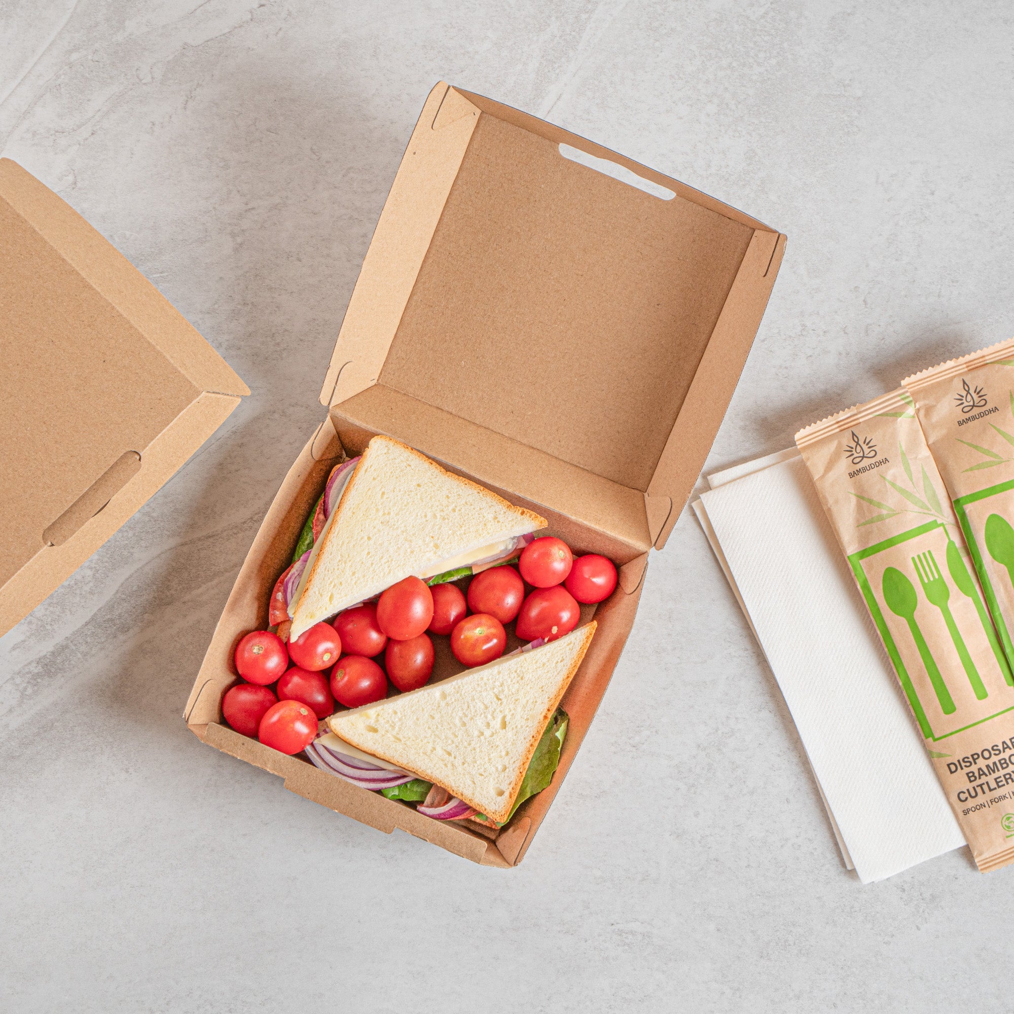 Bio Tek Square Kraft Paper Corrugated Clamshell Container - 5 1/2" x 5 1/2" x 2 3/4" - 100 count box