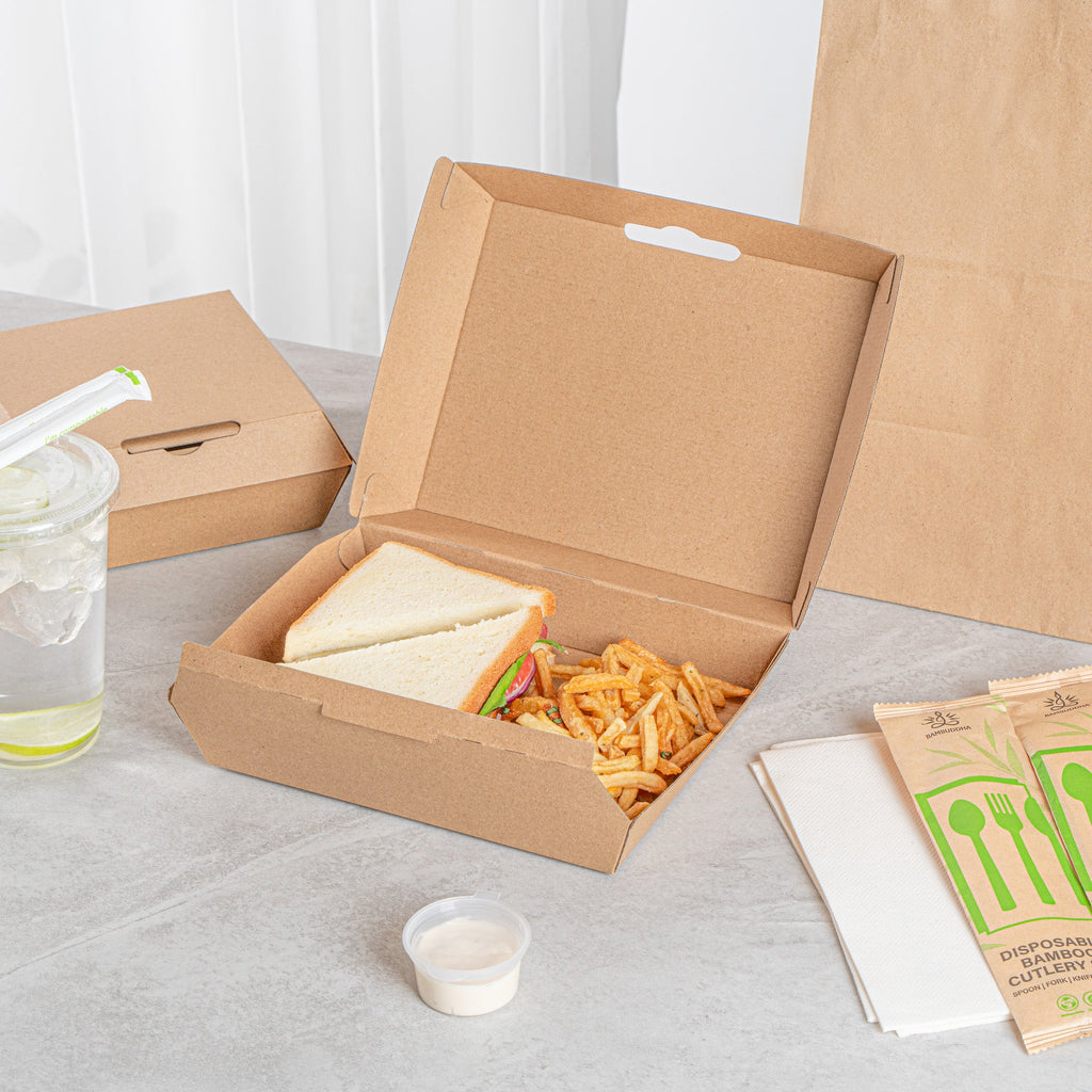 Bio Tek Rectangle Kraft Paper Corrugated Clamshell Container - 7 3/4" x 6" x 2 3/4" - 100 count box