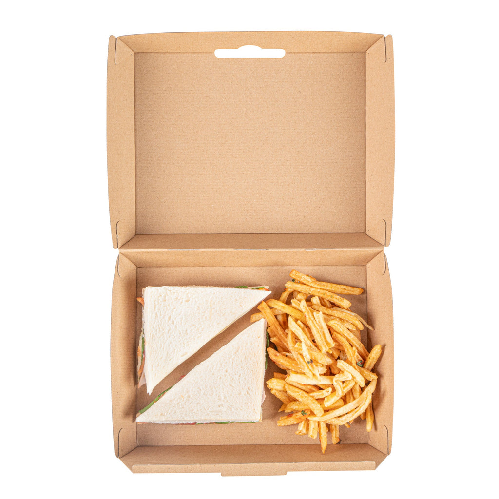 Bio Tek Rectangle Kraft Paper Corrugated Clamshell Container - 7 3/4" x 6" x 2 3/4" - 100 count box