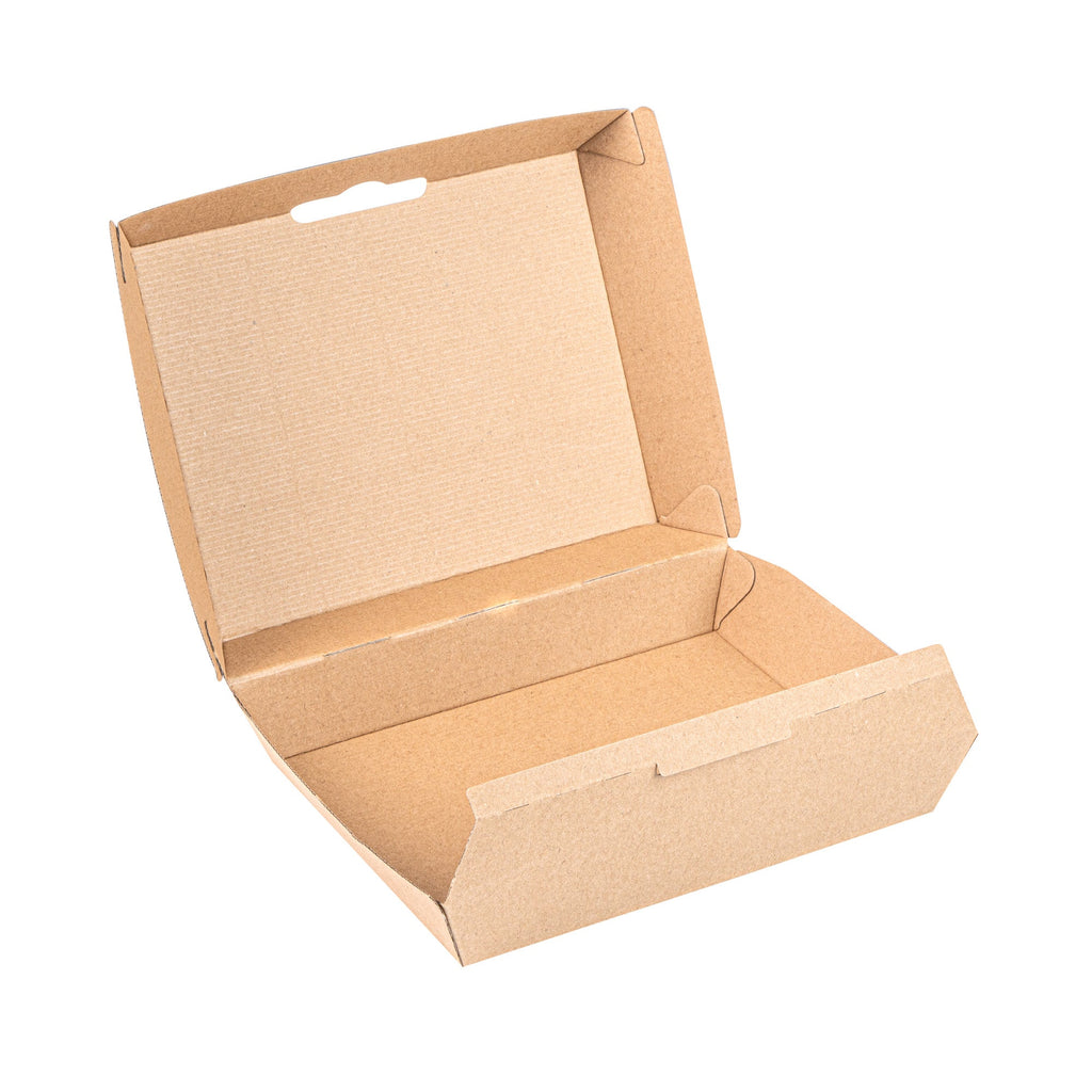 Bio Tek Rectangle Kraft Paper Corrugated Clamshell Container - 7 3/4" x 6" x 2 3/4" - 100 count box