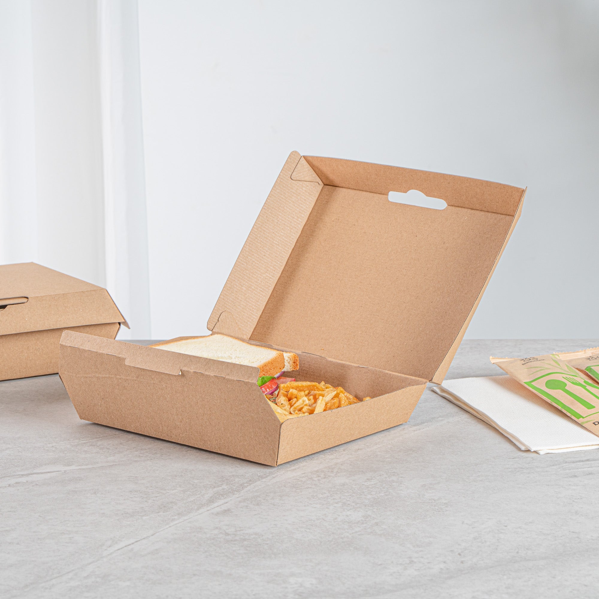 Bio Tek Rectangle Kraft Paper Corrugated Clamshell Container - 7 3/4" x 6" x 2 3/4" - 100 count box