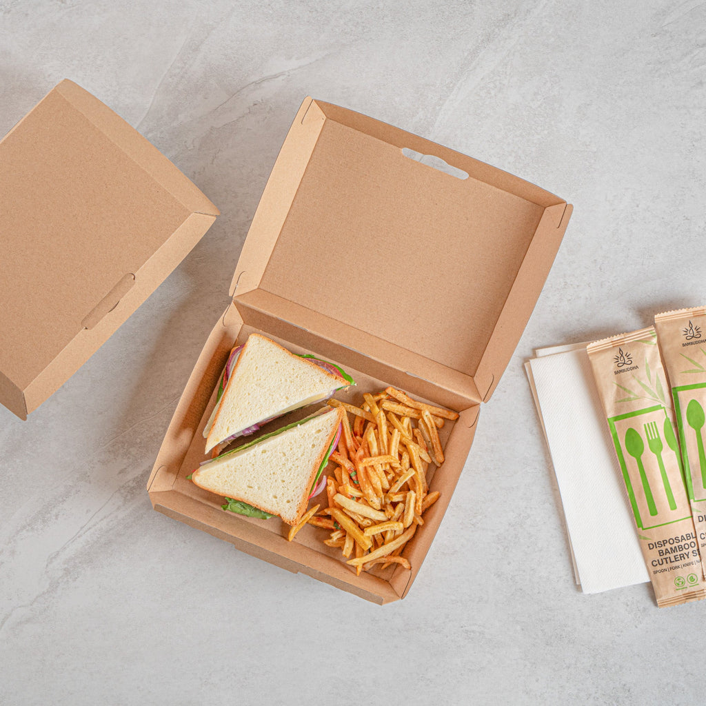 Bio Tek Rectangle Kraft Paper Corrugated Clamshell Container - 7 3/4" x 6" x 2 3/4" - 100 count box