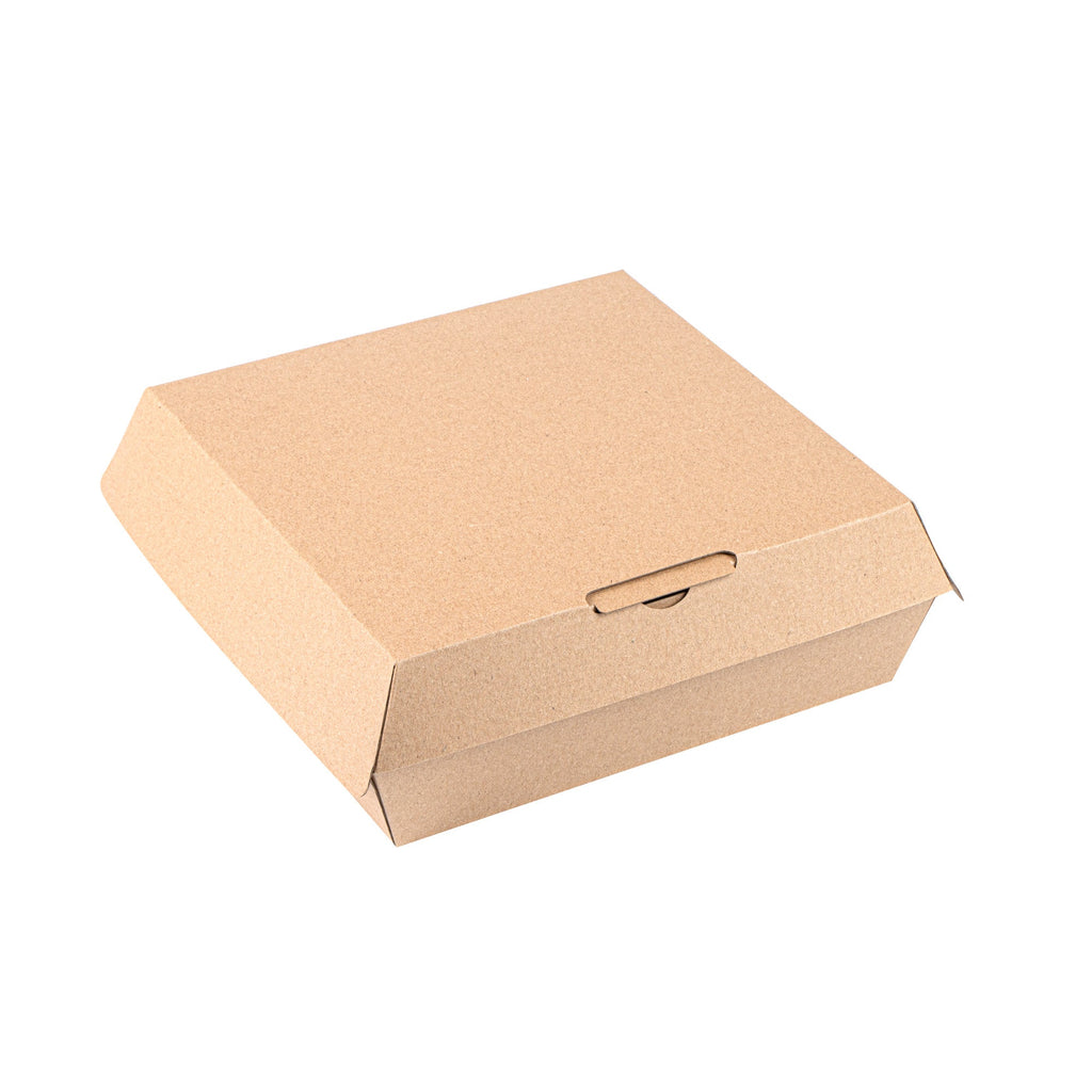 Bio Tek Square Kraft Paper Corrugated Clamshell Container - 8" x 8" x 3 1/4" - 100 count box