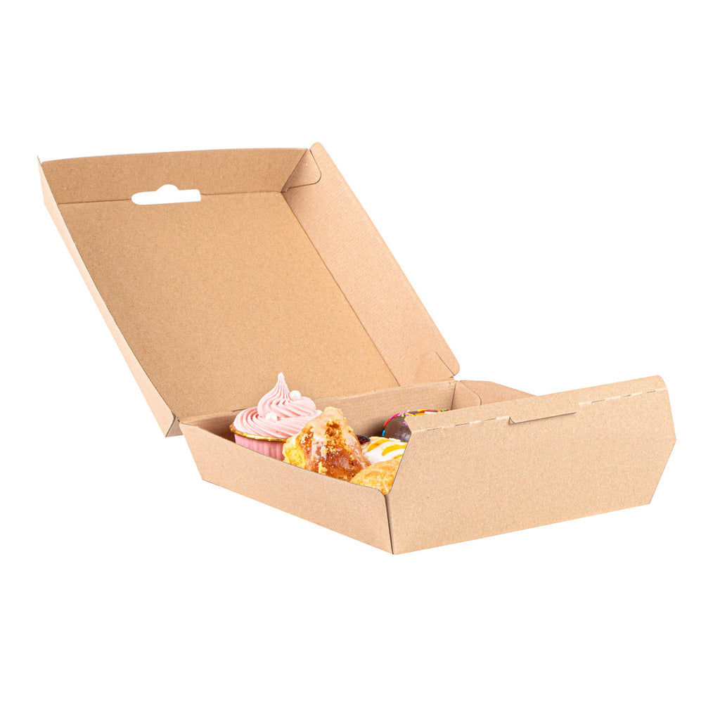 Bio Tek Square Kraft Paper Corrugated Clamshell Container - 8" x 8" x 3 1/4" - 100 count box