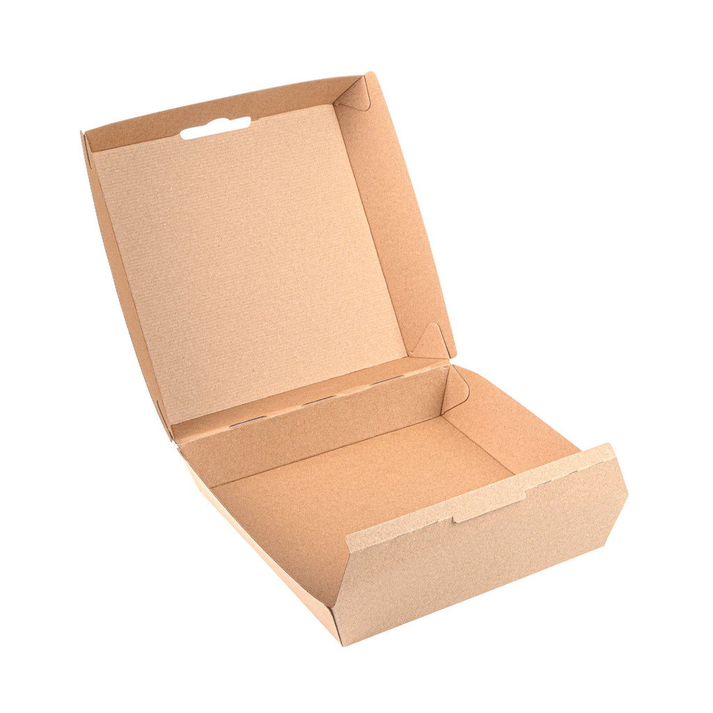 Bio Tek Square Kraft Paper Corrugated Clamshell Container - 8" x 8" x 3 1/4" - 100 count box