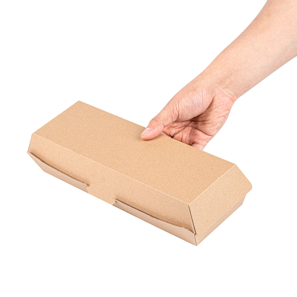Bio Tek Rectangle Kraft Paper Corrugated Clamshell Container - 11 1/4" x 3 1/2" x 2 3/4" - 100 count box