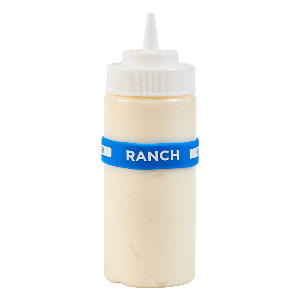 First In First Out Blue Silicone Ranch Label Band - Fits 16, 20 and 24 oz Squeeze Bottles - 1 count box