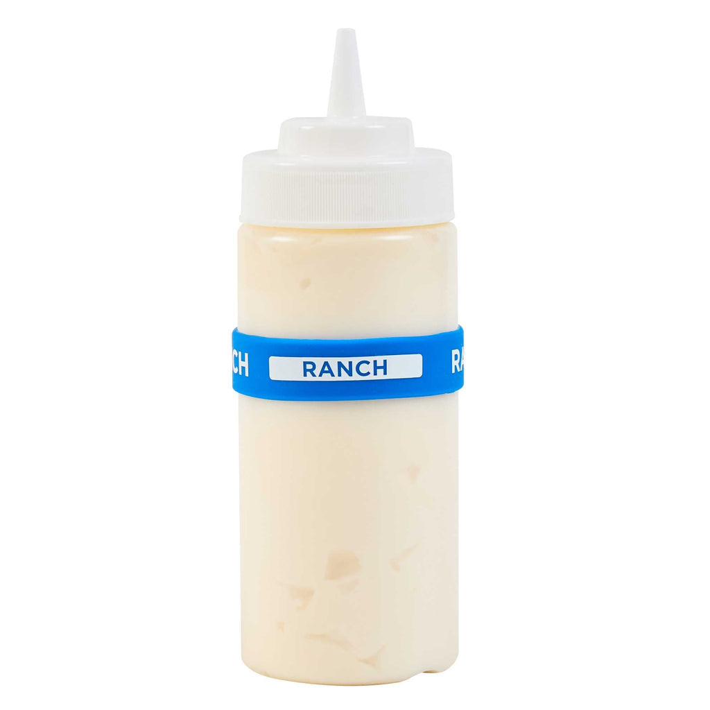 First In First Out Blue Silicone Ranch Label Band - Fits 16, 20 and 24 oz Squeeze Bottles - 1 count box