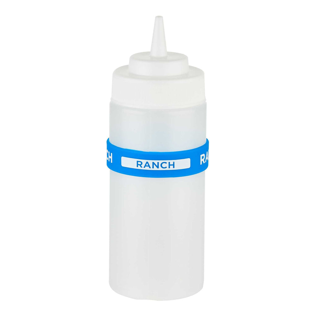 First In First Out Blue Silicone Ranch Label Band - Fits 16, 20 and 24 oz Squeeze Bottles - 1 count box