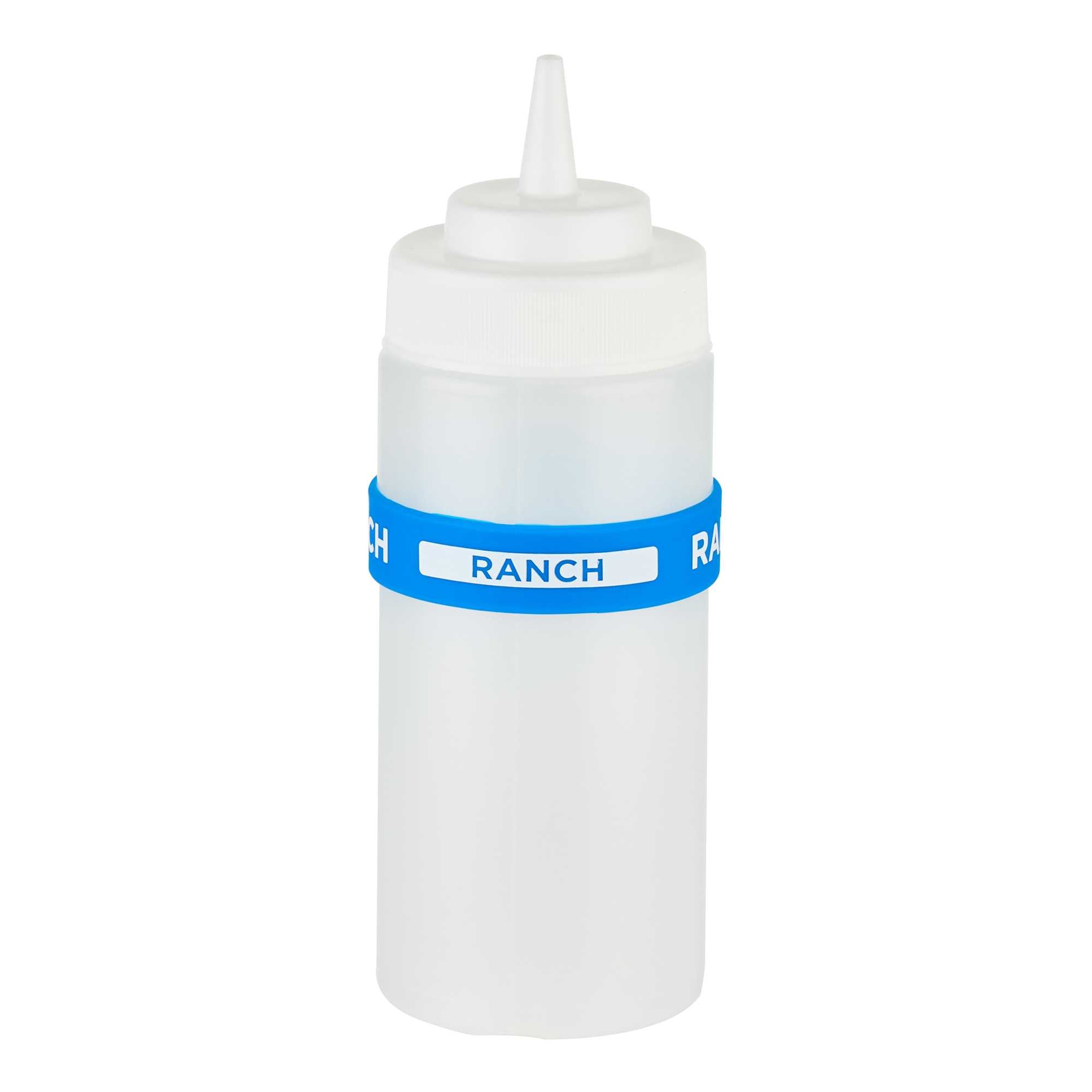 First In First Out Blue Silicone Ranch Label Band - Fits 16, 20 and 24 oz Squeeze Bottles - 1 count box