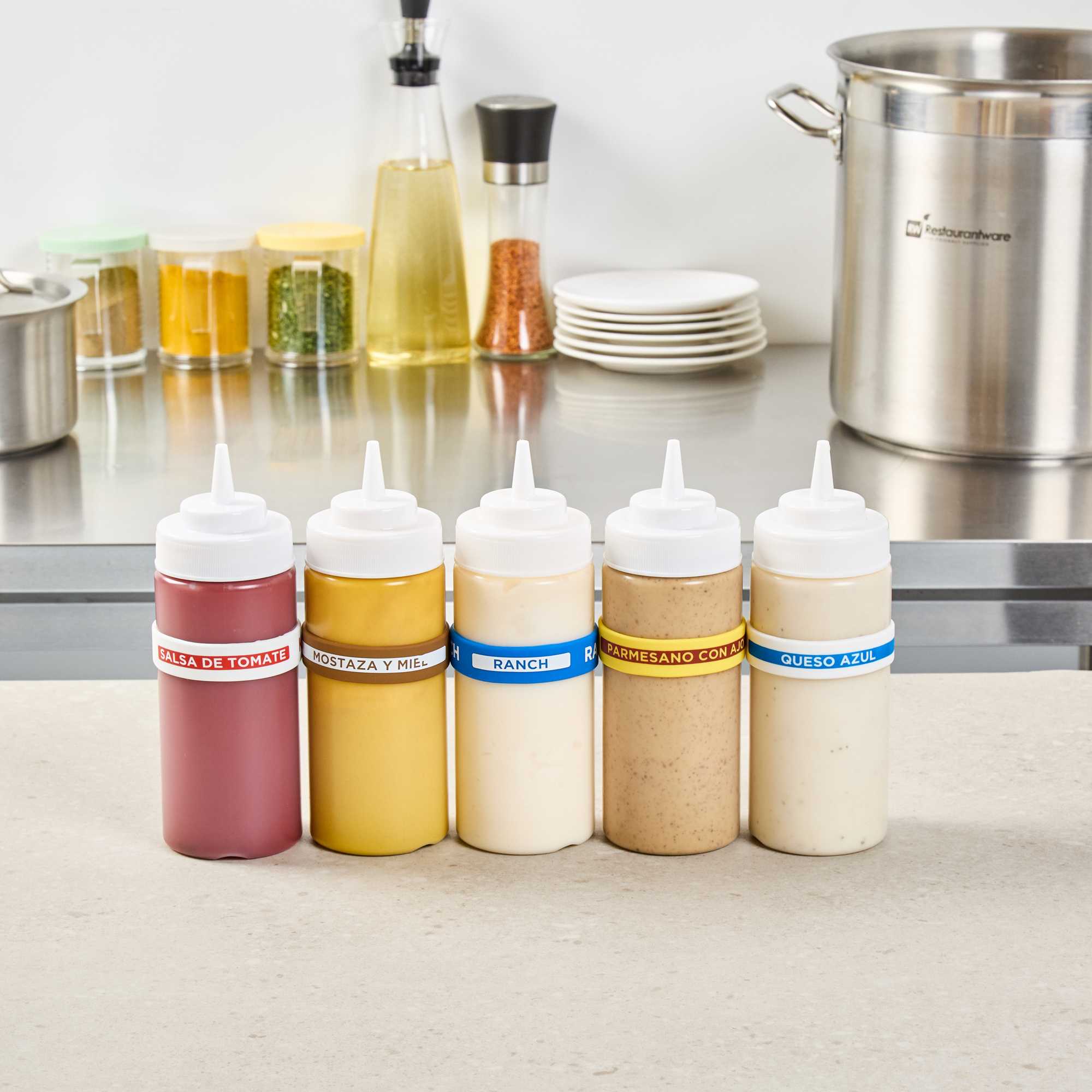 First In First Out Blue Silicone Ranch Label Band - Fits 16, 20 and 24 oz Squeeze Bottles - 1 count box