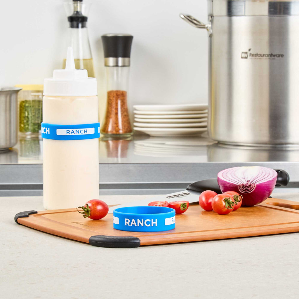 First In First Out Blue Silicone Ranch Label Band - Fits 16, 20 and 24 oz Squeeze Bottles - 1 count box