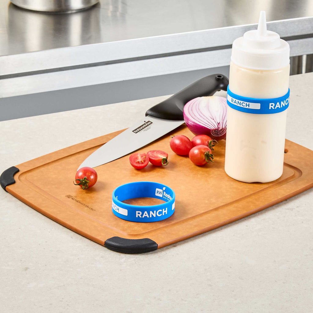 First In First Out Blue Silicone Ranch Label Band - Fits 16, 20 and 24 oz Squeeze Bottles - 1 count box