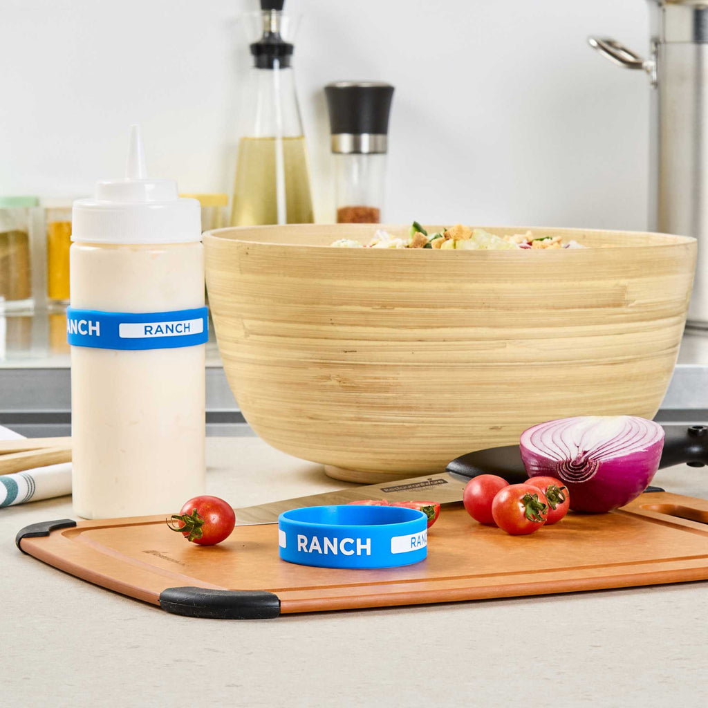 First In First Out Blue Silicone Ranch Label Band - Fits 16, 20 and 24 oz Squeeze Bottles - 1 count box