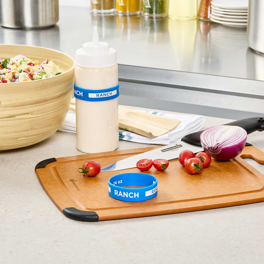 First In First Out Blue Silicone Ranch Label Band - Fits 16, 20 and 24 oz Squeeze Bottles - 1 count box