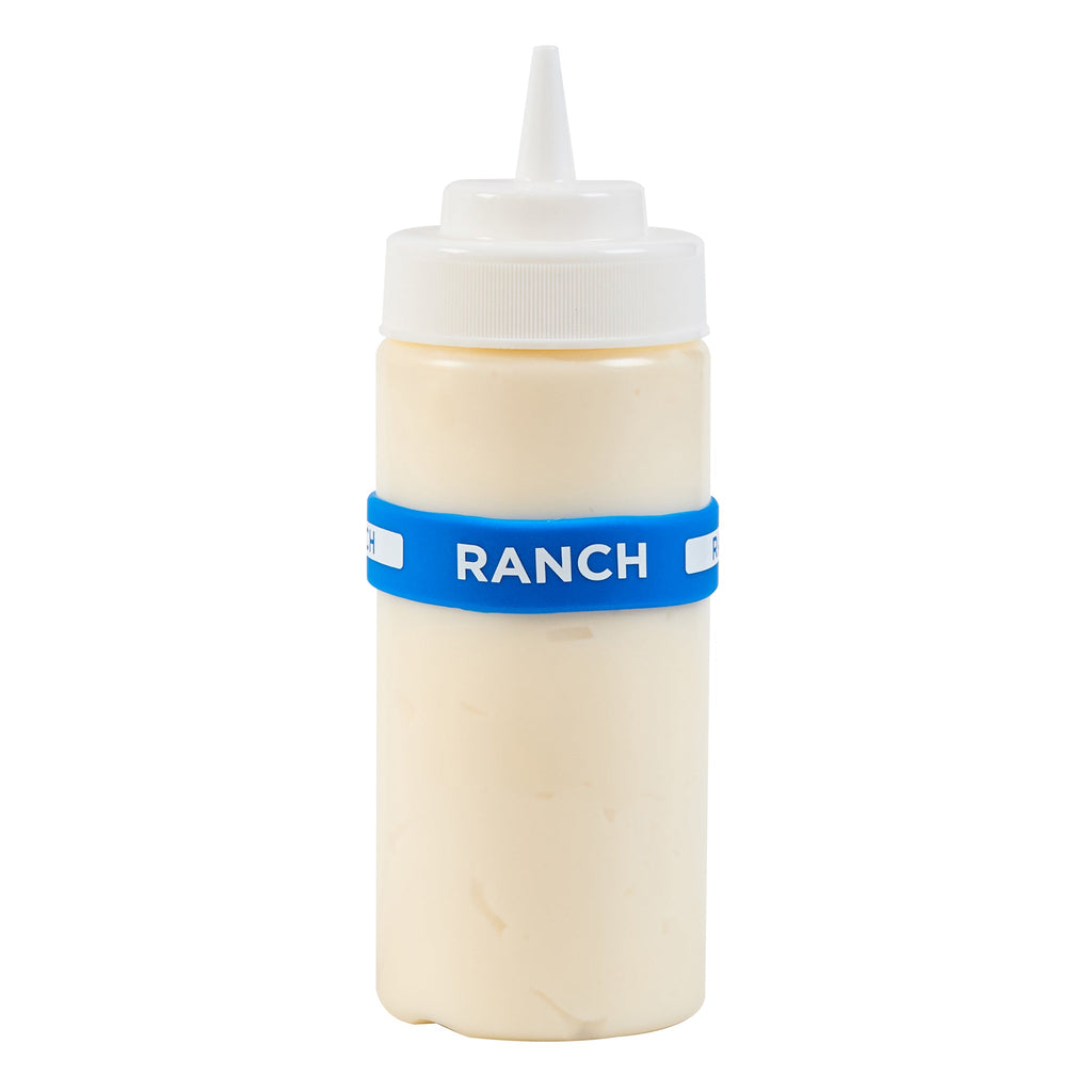 First In First Out Blue Silicone Ranch Label Band - Fits 16, 20 and 24 oz Squeeze Bottles - 10 count box