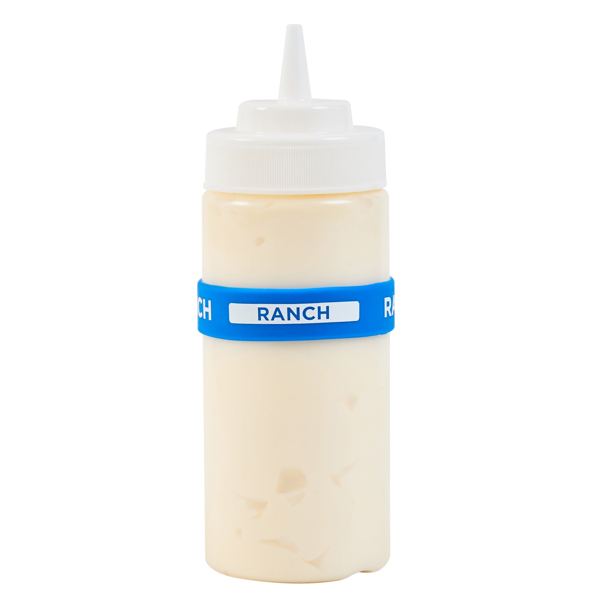 First In First Out Blue Silicone Ranch Label Band - Fits 16, 20 and 24 oz Squeeze Bottles - 10 count box