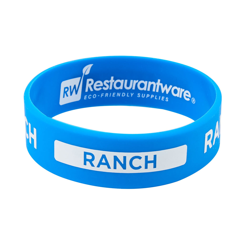 First In First Out Blue Silicone Ranch Label Band - Fits 16, 20 and 24 oz Squeeze Bottles - 10 count box